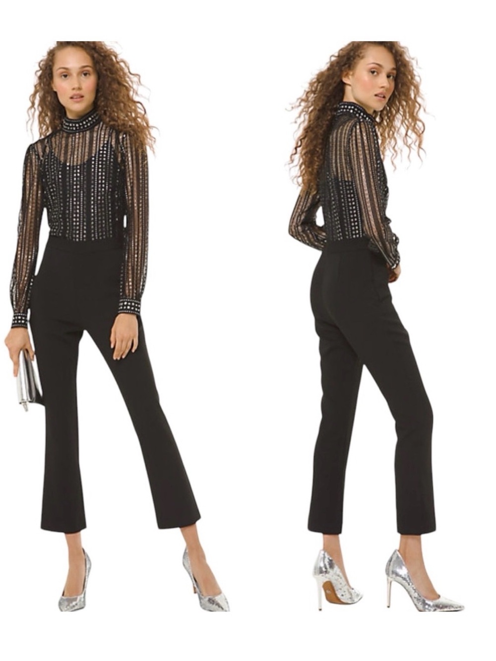 Michael Kors High-Rise Cropped Dressy jumpsuit black silver metallic 0 formal